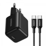 Ugreen X513 30W GaN Laidinis įkroviklis 1x USB-C + 1m USB-C Kabelis - juodos spalvos