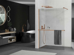 Walk-in du&scaron;o sienelė Mexen Kioto+ su lentynėle, Rose Gold/Skraidus stiklas, 130 x 200 cm