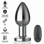 Intense Anal Toys INTENSE Metal Plug L with Remote - 10 Vibration Modes, Atsparus vandeniui, Sidabrinis
