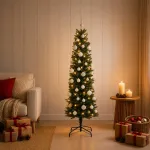 Dirbtinė siaura kalėdinė eglutė su žaisliuku 150 cm 150 LED