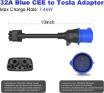 Hasa zone 3 kontaktų mėlynas Cee adapteris, skirtas Tesla Gen 2 mobiliajam įkrovikliui, ne&scaron;iojamas Ev įkroviklio ilgintuvas į 240 V lizdą prie 32 A, suderinamas su Tesla Model 3/s/x/y
