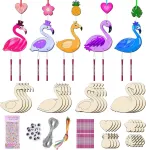 Uoy Flamingo vėjo varpelių rinkinys, 16 dalių medinis vėjo varpelių rinkinys vaikams, skirtas dažyti flamingo, mediniai vaiki&scaron;ki vėjo varpeliai mergaitėms ir berniukams, gimtadienio dovana