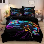 Dxhome patalynės komplektas 135 x 200 cm žaidėjams, žaidimų pultelis, žaidimai, mėlyna violetinė patalynė, 3d spauda, mink&scaron;tas mikropluo&scaron;tas, dvipusis patalynės komplektas, 2 dalių paaugliams berniukams, antklodės užvalkalas su užtrauktuku + 1 pagalv ...