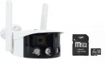 PNI IP590 vaizdo stebėjimo kamerų komplektas, belaidis, su IP, dvigubas objektyvas, 2 x 2MP + PNI 128GB MicroSD atminties kortelė su SD adapteriu
