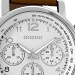 Oozoo vyri&scaron;kas laikrodis su odiniu dirželiu, 48 mm, baltas/rudas C9455, baltas/rudas - C9455, dirželis