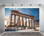Renaiss 2.2 x 1.5 m Graikijos marmuro kolonos fotografijos fonas Akropolis Antikinės griuvėsių vietovės fonas Partenono &scaron;ventykla Kelionių atostogų fonas Kūdikių suaugusiųjų portretų foto studijos rekvizitai