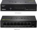 Trendnet 8 prievadų gigabitinis Greennet komutatorius, ethernet skirstytuvas, 10/100/1000 mbps, be ventiliatoriaus, 16 gbps perjungimo sparta, metalinis korpusas, plug & play, Teg-s82g
