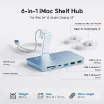 Pulwtop Usb C &scaron;akotuvas, skirtas Imac M1/m3/m4, Imac priedai, skirti Imac 2021/2023/2024, Imac Usb &scaron;akotuvas su Usb A/c 10gbps, Sd/tf, skirtas Imac 24 colių ir Studio Ekranas 27 colių, Imac &scaron;akotuvas mėlynas (be Ssd