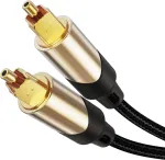 Cablecreation 10 pėdų Toslink Male į Toslink Male skaitmeninis optinis Spdif audio kabelis, pintas &scaron;viesolaidinis kabelis su metalinėmis jungtimis, juodas ir auksinis / 3 metrai