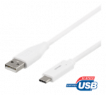 USB-C į USB-A kabelį, 2 m, 3A, USB 2.0, baltas DELTACO / USBC-1011M