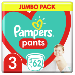 Pampers Pants Sauskelnės-Kelnaitės, 3 Dydis, 62 Sauskelnės, 6-11 kg