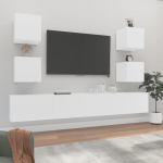 TV staliukas Televizoriaus spintelių komplektas, 6 dalių, baltas, mediena