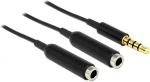 Delock skirstytuvo lizdo ki&scaron;tukas 3,5 mm 4 kontaktai> 2 x lizdas 3,5 mm 4 kontaktai 25 cm