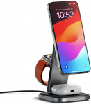 SATECHI 3 viename sulankstomas Qi2 belaidžio įkrovimo stovas (Kosminė pilka) su A, C, G tipo ki&scaron;tukais