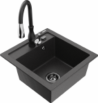 Granitinė virtuvinė plautuvė Mexen Vito su mai&scaron;ytuvu ir sifonu, Juodas granite+Juodas