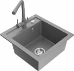 Granitinė virtuvinė plautuvė Mexen Vito su mai&scaron;ytuvu ir sifonu, Pilkas