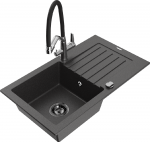 Granitinė virtuvinė plautuvė Mexen Pablo su mai&scaron;ytuvu ir sifonu, Juodas granite+Juodas/Chrome