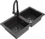 Granitinė virtuvinė plautuvė Mexen Mario su mai&scaron;ytuvu ir sifonu, Juodas granite+Juodas