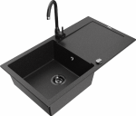Granitinė virtuvinė plautuvė Mexen Leo su mai&scaron;ytuvu ir sifonu, Metallic juodas/sidabrinis+Juodas