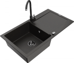 Gold Granitinė virtuvinė plautuvė Mexen Leo su mai&scaron;ytuvu ir sifonu, Metallic juodas/auksinis+Juodas