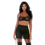 Forplay Fantasy Lingerie Put O-ring On It Three-Piece Skirt Set XL Juodas