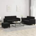 Sofa Sofos komplektas su pagalvėlėmis, 3 dalių, juodas, audinys