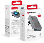 Telefono įkroviklis Forcell F-Energy Ultra Slim GaN III 2 x USB C + USB A QC4.0 PD 4A 65W VT-47 pilka 0INT