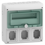 Schneider 13180 Mureva IP65 ant pavir&scaron;iaus montuojami skirstomieji įrenginiai 1x12, skirti gMRV-1-12+1-NT-T/3 lizdams 3 skylės 90x100mm 13180