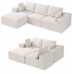 Vevor Modulinis kampinis sofa su gultu ir pagalve smėlio spalvos