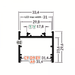 LED juostos profilis VARIO30-02 ACDE-9/TY, anoduotas aliuminis, 2m