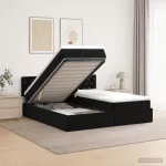 Otmana lova su matracsu ir LED Juoda 200 x 200 cm Aksomas
