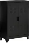 TV staliukas Aosom Metalinė daiktų laikymo spintelė su ventiliuojamomis dvivėrėmis durimis, juoda, 75 x 33 x 110 cm