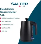 Salter Kuro elektrinis virdulys, 1.7 l, 3000 W greito virimo funkcija, be Bpa, apsauga nuo kalkių, automatinis i&scaron;sijungimas, apsauga nuo įjungimo be vandens, 360&deg; besisukantis pagrindas, vandens lygio indikatorius, 3000 W