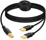 Gelrhonr Usb B spausdintuvo kabelio skirstytuvas, Usb B į Usb A spausdintuvo kabelis, Usb-b ki&scaron;tukas į dvigubą Usb 2.0 ki&scaron;tuką Y kabelis 1 į 2 i&scaron;ėjimų spausdintuvo kabelio perjungiklis 2 kompiuterių bendrinama klaviatūros pelės skaitytuvas (2,5 m / 8 ...