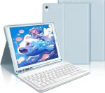 Iveoppe Ipad klaviatūra su dėklu, skirta 9-osios/8-osios/7-osios kartos, 10,2 colio Air 3 ir Pro 10.5 &ndash; magneti&scaron;kai nuimama, Qwertz, &scaron;viesiai mėlyna