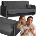 Fotelis Mebel Elite Porto pilnai i&scaron;lankstoma dvisėdė sofa-lova su miego funkcija, pilka