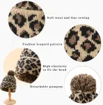 2 dalių megzta kepurė moterims su leopardo ra&scaron;to burbuliuku, žieminė &scaron;ilta kepurė, megzta kepurė su gyvūnų ra&scaron;tu, beanie kepurė su bumbulu, beanie kepurė su gyvūnų ra&scaron;tu, leopardo ra&scaron;to vilnonė kepurė, slidinėjimo kepurė moterims ir mergaitėms