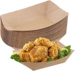 50 kraft popierinių maisto padėklų rinkinys, 18 x 12,5 cm, vienkartiniai padėklai užkandžiams su organine danga, vienkartiniai serviravimo padėklai, dubenėliai bulvytėms, i&scaron;kylų dėžutės, vandeniui atsparūs kartoniniai dubenėliai, atsparūs riebalams,  ...
