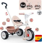 Kelioninis Smoby - Be Move rusvai gelsvas - vaiki&scaron;kas triratukas su stūmimo rankena, sėdyne su saugos diržu, metaliniu rėmu, pedalo laisvosios eigos funkcija, vaikams nuo 15 mėnesių