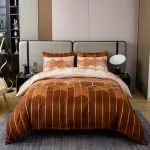 Shamdon Home Collection patalynės komplektas 200 x 200 cm, geometrinis/marmuro ra&scaron;to antklodės užvalkalų komplektas ir 2 pagalvių užvalkalai 80 x 80 cm, 3 dalių mink&scaron;tas pūkuotas patalynės komplektas su užtrauktuku, ruda