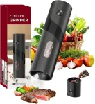 Circle Joy elektrinis pipirų malūnėlis su baterijomis, 120 ml talpa, reguliuojamas rupumas ir balta led lemputė, juodas