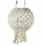 Kabantis boho makrame lampionas 60 cm + stiklinis įdėklas žvakidė su kutais