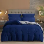 Damier patalynės komplektas 155 x 220 cm, pliu&scaron;inis mėlynai pilkas, vienspalvis, ka&scaron;myro prisilietimas, 3 dalių, mink&scaron;tas, pūkuotas, apverčiamas su užtrauktuku ir 2 pagalvių užvalkalais 80 x 80 cm