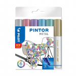 Pilot Pen Permanentinis žymeklis Pultas PINTOR METALLIC 1.4mm, apvali galvutė, 6 sp. komplektas