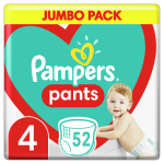 Pampers Pants Sauskelnės-Kelnaitės, 4 Dydis, 52 Sauskelnės, 9-15 kg