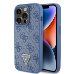 Dėklas Guess Leather 4G Triangle Strass - Apple iPhone 15 Pro Case mėlynas