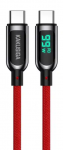 KAKUSIGA KSC-599 USB-C -> USB-C įkrovimo kabelis 100W | LCD ekranas | 120 cm raudonas
