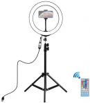 Puluz LED žiedinė lempa 26cm su trikoju stovu iki 1.1m ir telefono laikikliu, USB