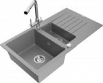 Granitinė virtuvinė plautuvė Mexen Matias su mai&scaron;ytuvu ir sifonu, Pilkas+Chrome