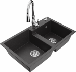 Granitinė virtuvinė plautuvė Mexen Tomas su mai&scaron;ytuvu ir sifonu, Juodas granite+Chrome